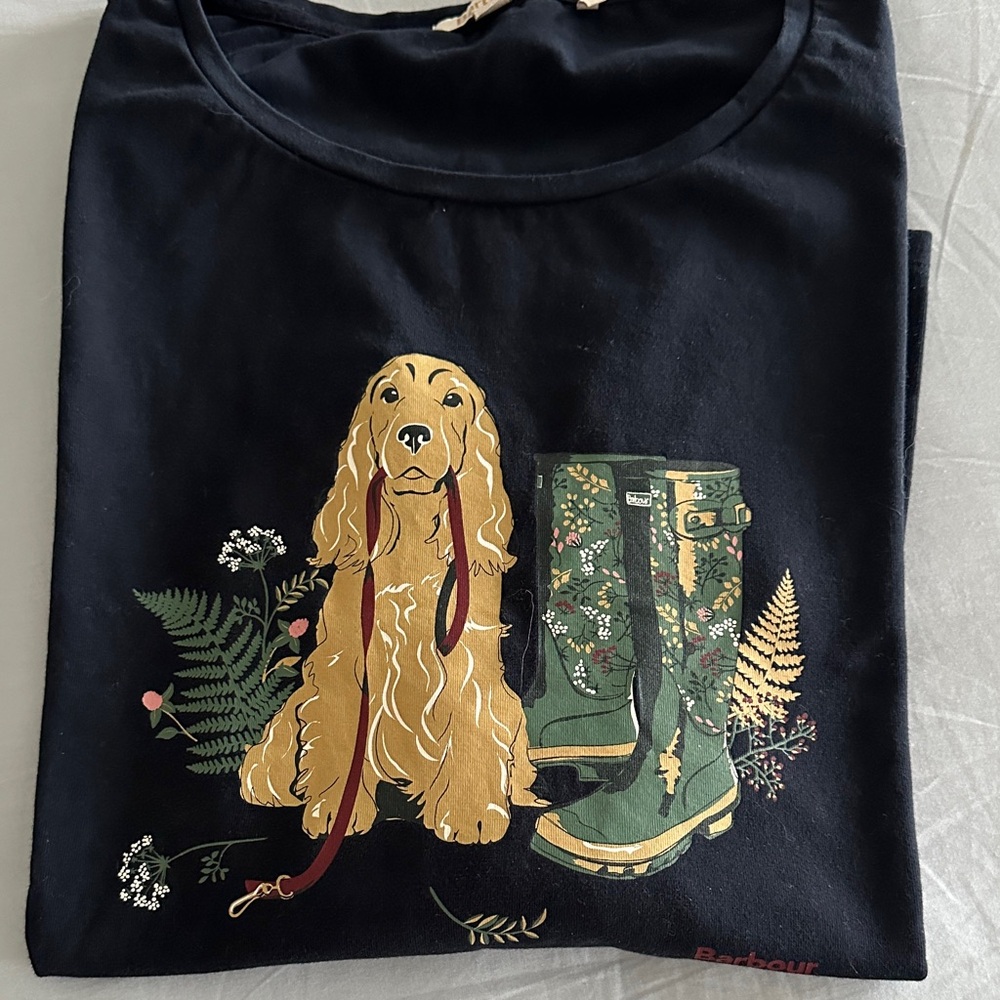 Barbour navy long sleeved  Tee with Dog and Boots Design